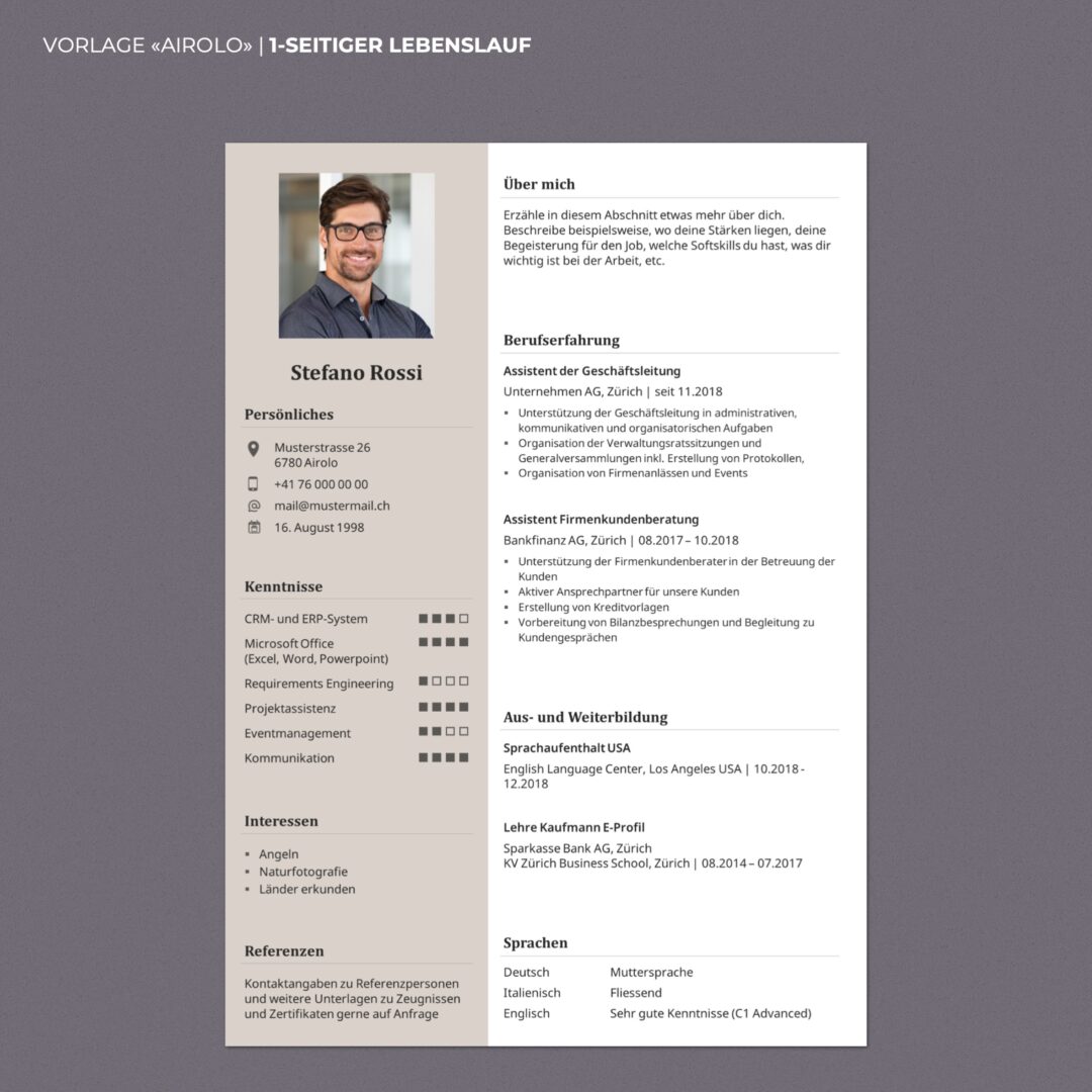 Lebenslauf Boutique - Lebenslauf Vorlage Airolo - Hochformat - modern & innovativ