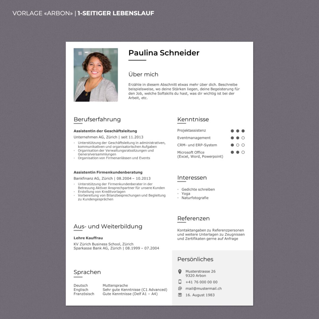 Lebenslauf Boutique - Lebenslauf Vorlage Arbon - Hochformat - schlicht & modern