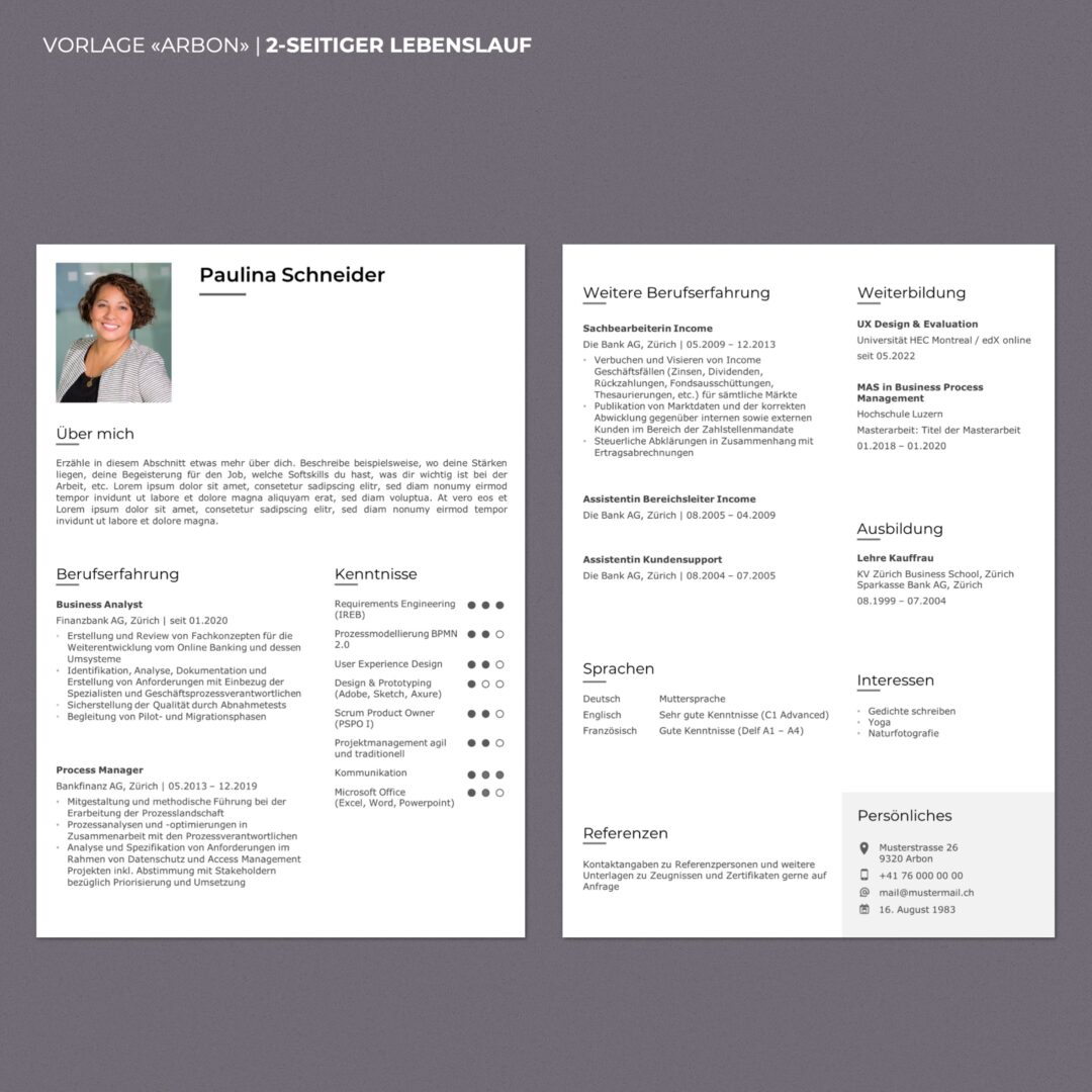 Lebenslauf Boutique - Lebenslauf Vorlage Arbon - Hochformat - schlicht & modern