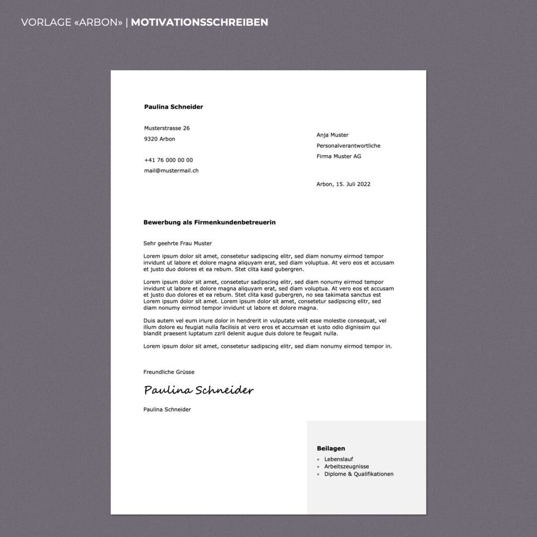 Lebenslauf Boutique - Bewerbungsschreiben Arbon - Hochformat - schlicht & modern