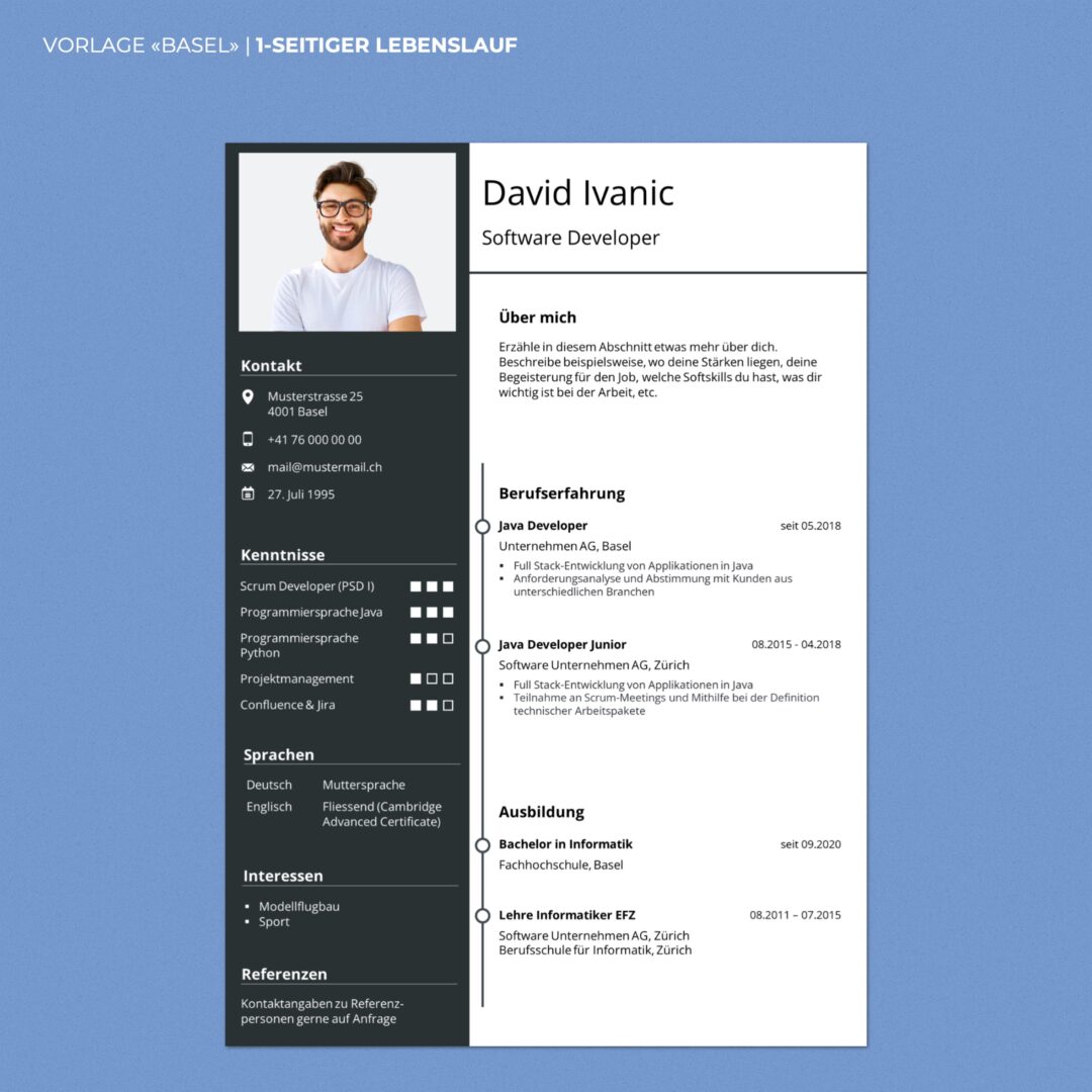Lebenslauf Boutique - Lebenslauf Vorlage Basel - Hochformat 2-seitig - modern & innovativ