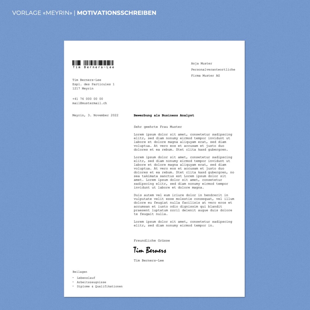 Lebenslauf Boutique - Bewerbungsschreiben Meyrin - Hochformat - modern & innovativ