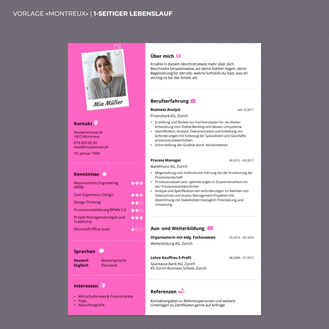 Lebenslauf Boutique - Lebenslauf Vorlage Montreux - Hochformat - modern & innovativ