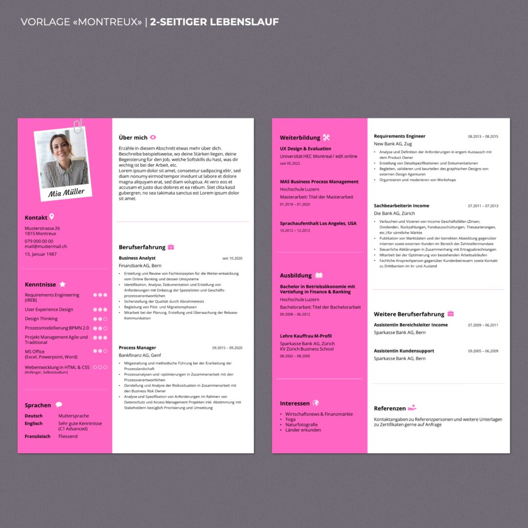Lebenslauf Boutique - Lebenslauf Vorlage Montreux - Hochformat - modern & innovativ