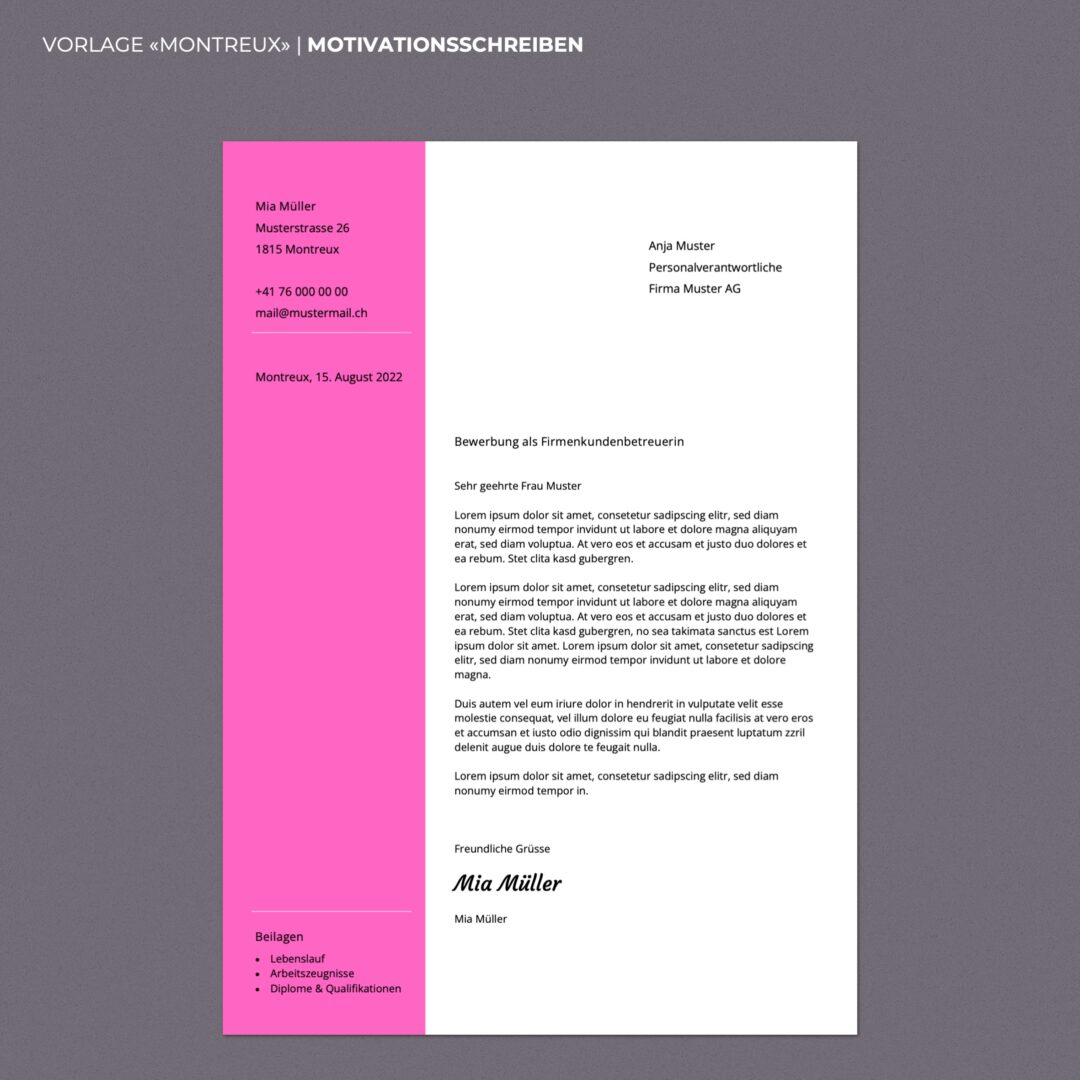 Lebenslauf Boutique - Bewerbungsschreiben Montreux - Hochformat - modern & innovativ