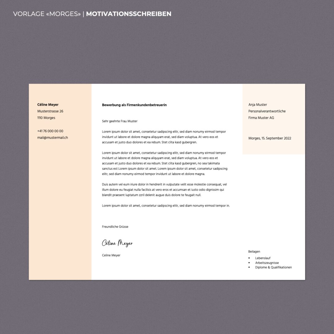 Lebenslauf Boutique - Bewerbungsschreiben Morges - Querformat - modern & innovativ