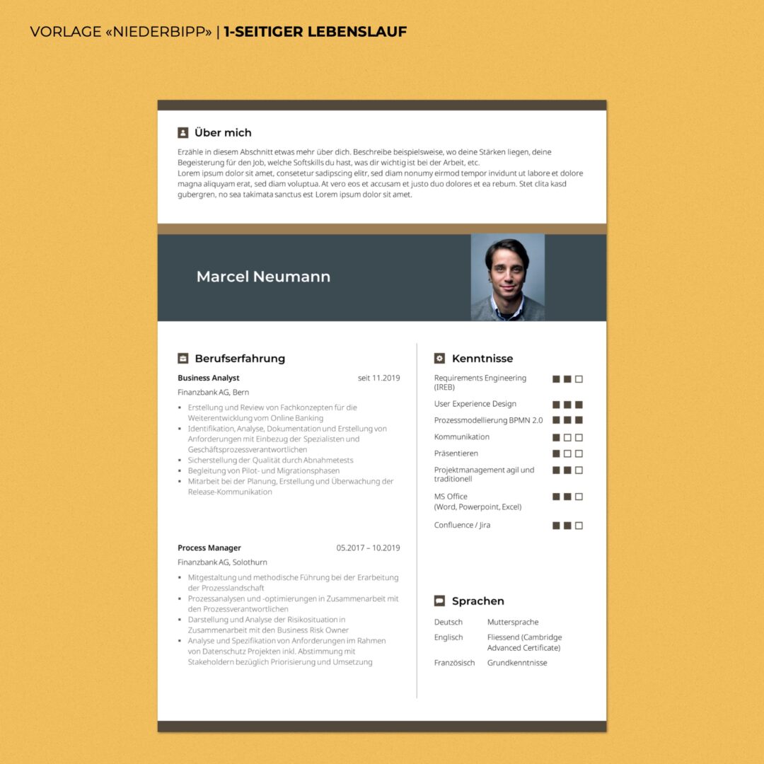 Lebenslauf Boutique - Lebenslauf Vorlage Niederbipp - Hochformat - modern & innovativ
