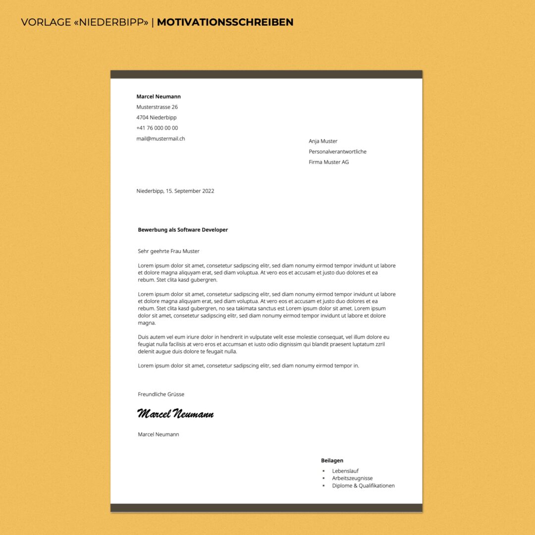Lebenslauf Boutique - Bewerbungsschreiben Niederbipp - Hochformat - modern & innovativ