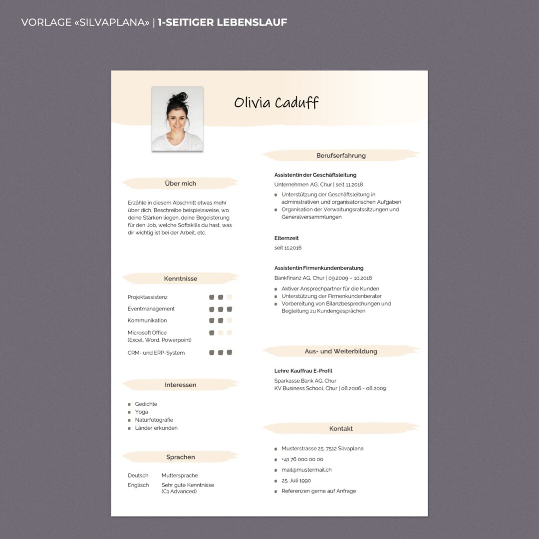 Lebenslauf Boutique - Lebenslauf Vorlage Silvaplana - Hochformat - modern & innovativ