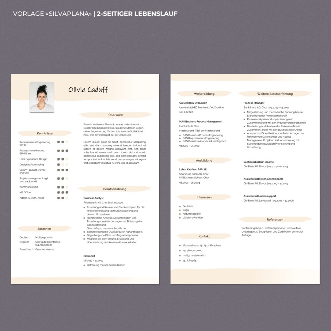 Lebenslauf Boutique - Lebenslauf Vorlage Silvaplana - Hochformat - modern & innovativ